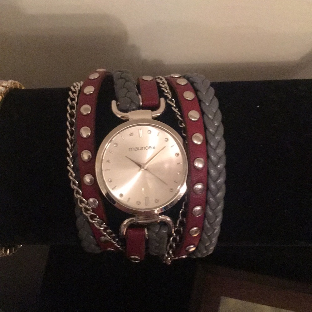 Wrap around watch burgundy and grey